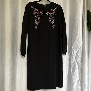Black Dress with Pink Floral Embroidery